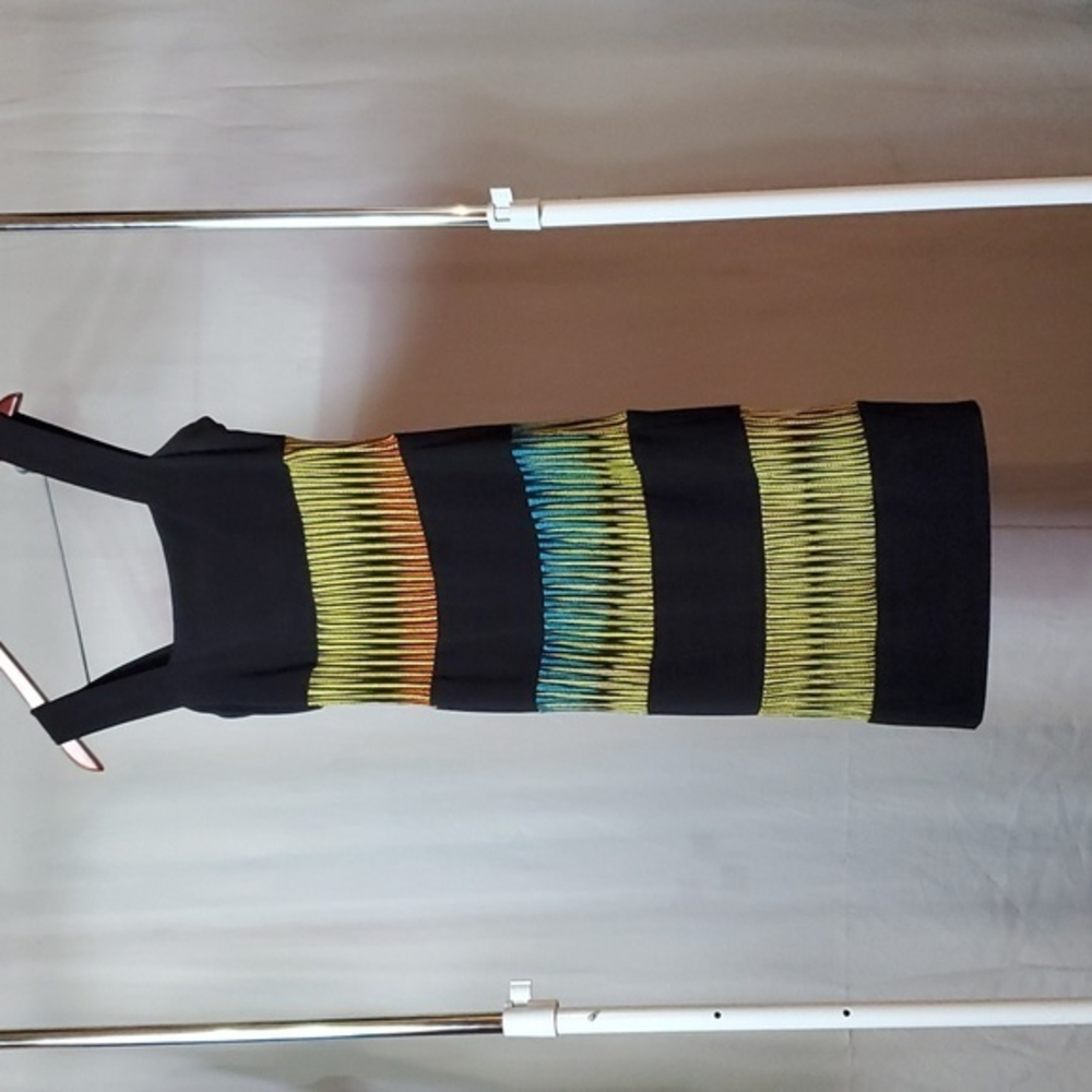 Frank Lyman Design Black Dress with Yellow and Blue Accents